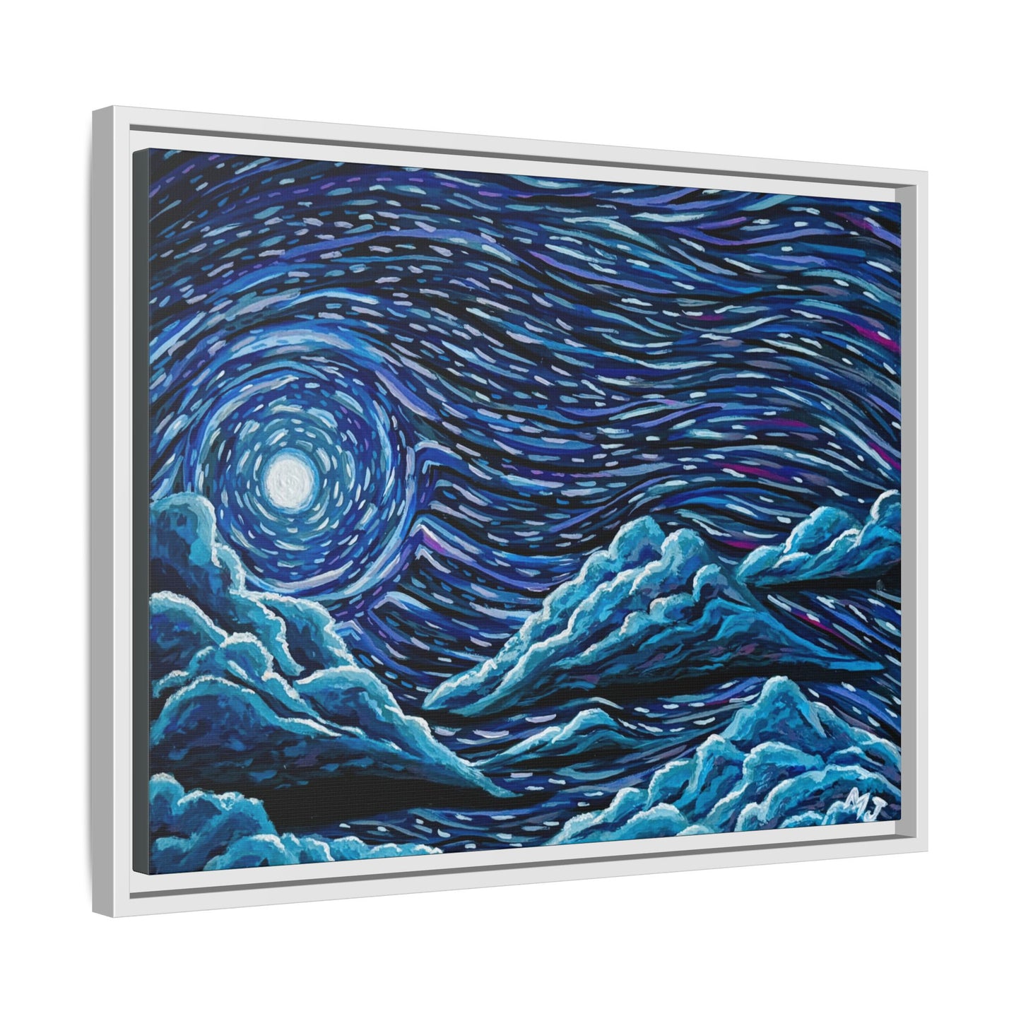 Mirrored Skies (Blue)-Printed, Framed Copy of Original Acrylic Painting, Wall Decor