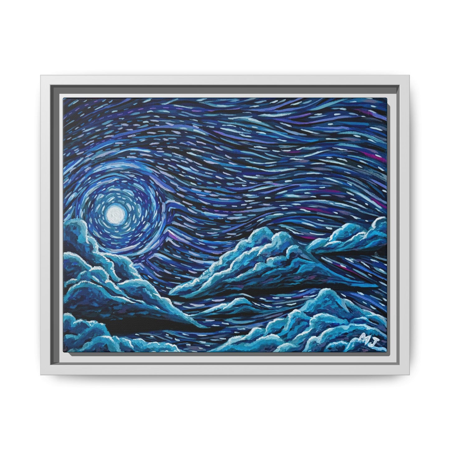 Mirrored Skies (Blue)-Printed, Framed Copy of Original Acrylic Painting, Wall Decor