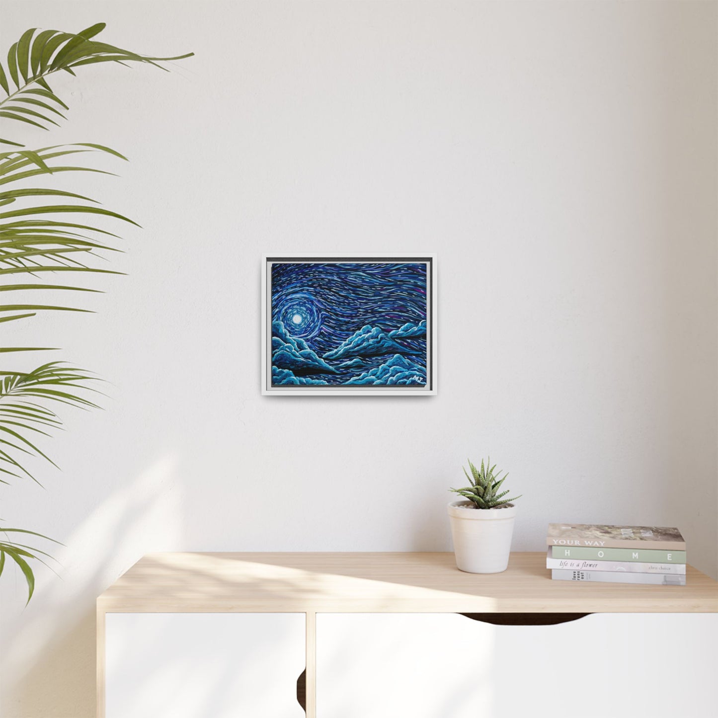 Mirrored Skies (Blue)-Printed, Framed Copy of Original Acrylic Painting, Wall Decor