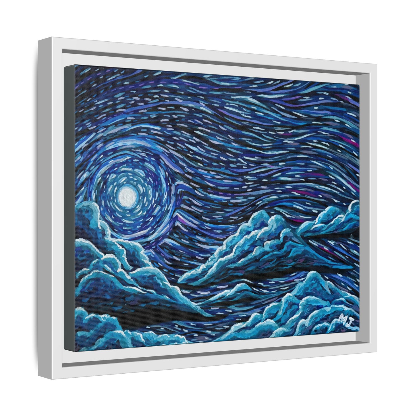 Mirrored Skies (Blue)-Printed, Framed Copy of Original Acrylic Painting, Wall Decor