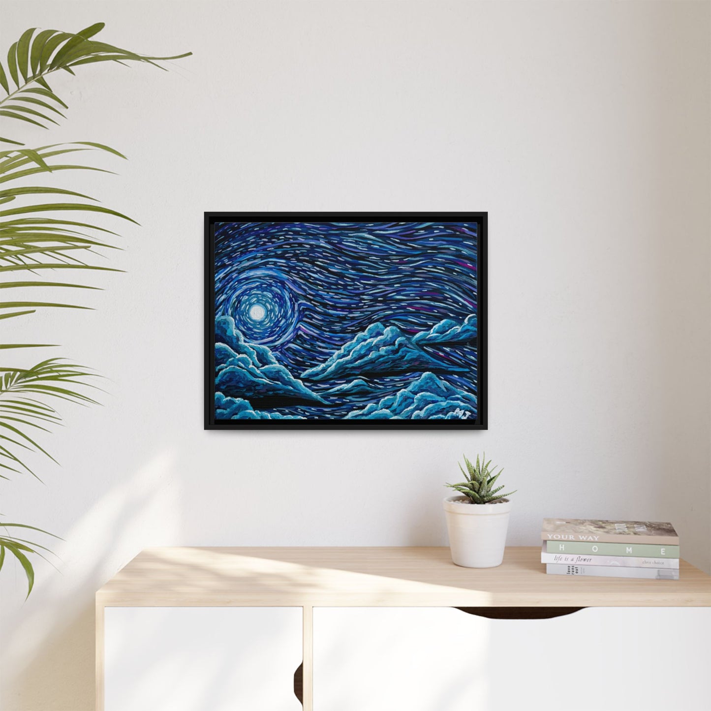 Mirrored Skies (Blue)-Printed, Framed Copy of Original Acrylic Painting, Wall Decor