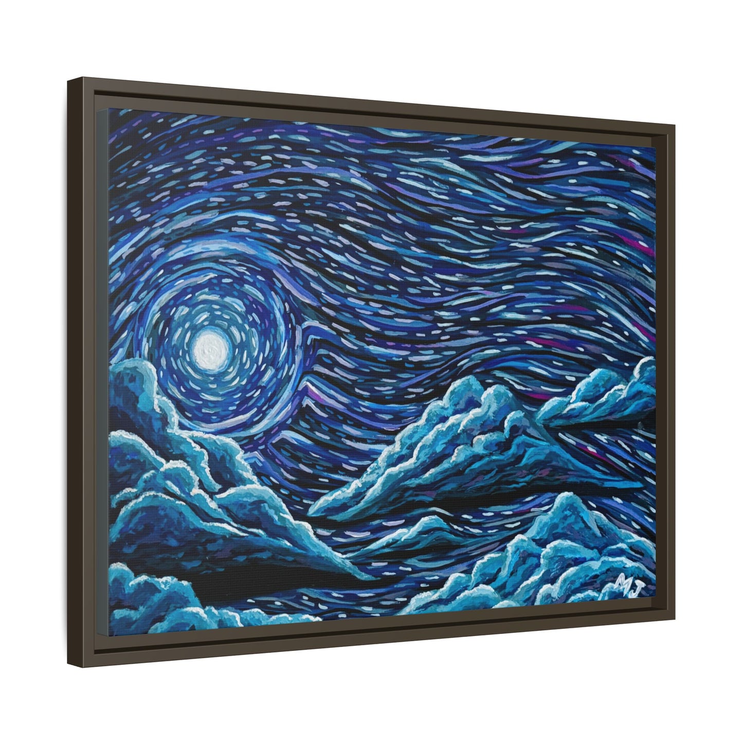 Mirrored Skies (Blue)-Printed, Framed Copy of Original Acrylic Painting, Wall Decor