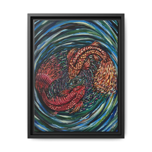 Koi Whirlpool- Printed, Framed Copy of Original Acrylic Painting, Wall Decor, Koi Fish