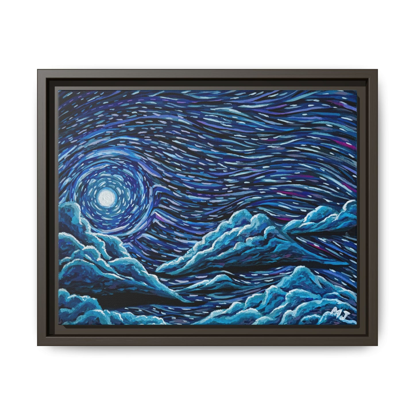 Mirrored Skies (Blue)-Printed, Framed Copy of Original Acrylic Painting, Wall Decor