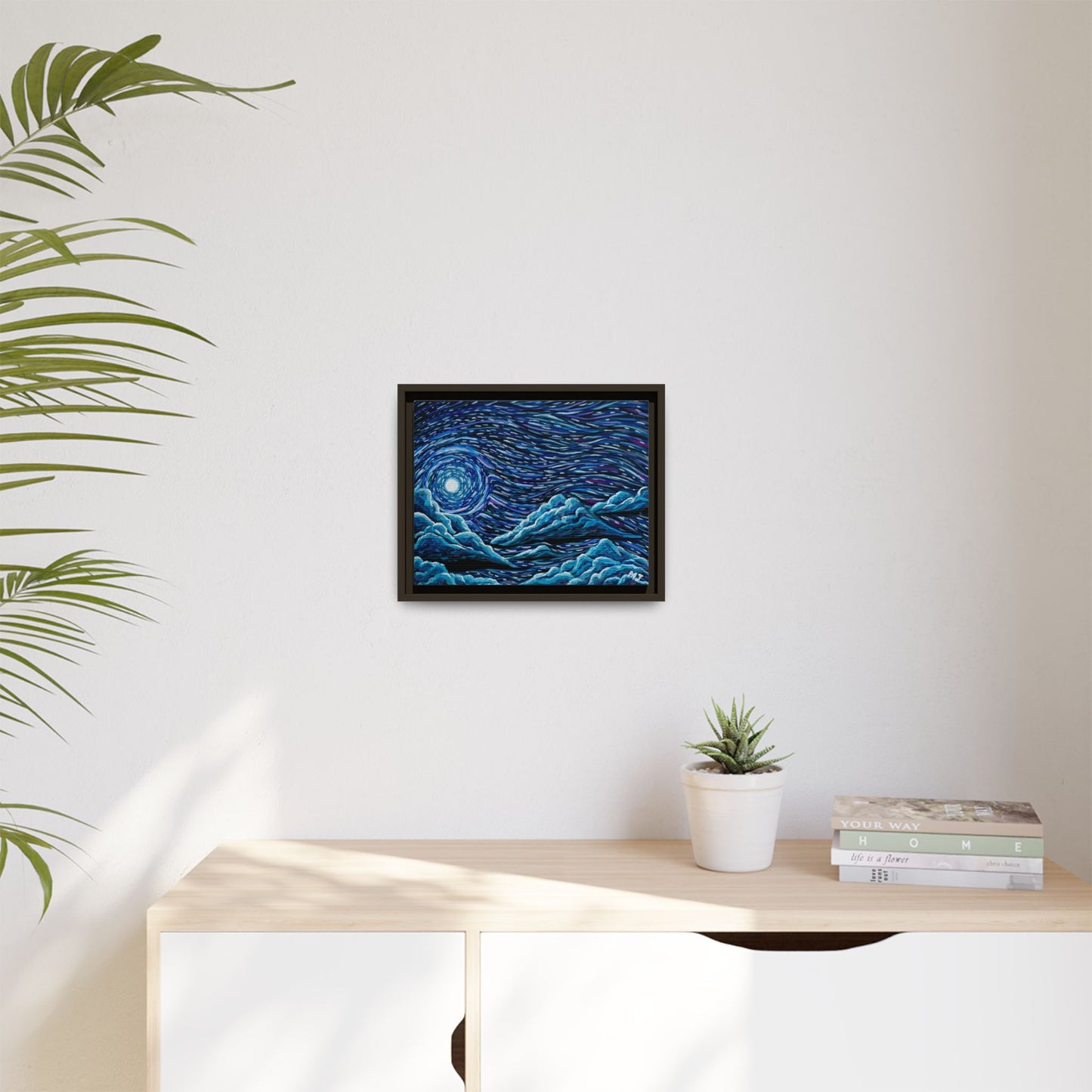 Mirrored Skies (Blue)-Printed, Framed Copy of Original Acrylic Painting, Wall Decor