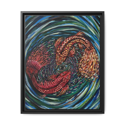 Koi Whirlpool- Printed, Framed Copy of Original Acrylic Painting, Wall Decor, Koi Fish