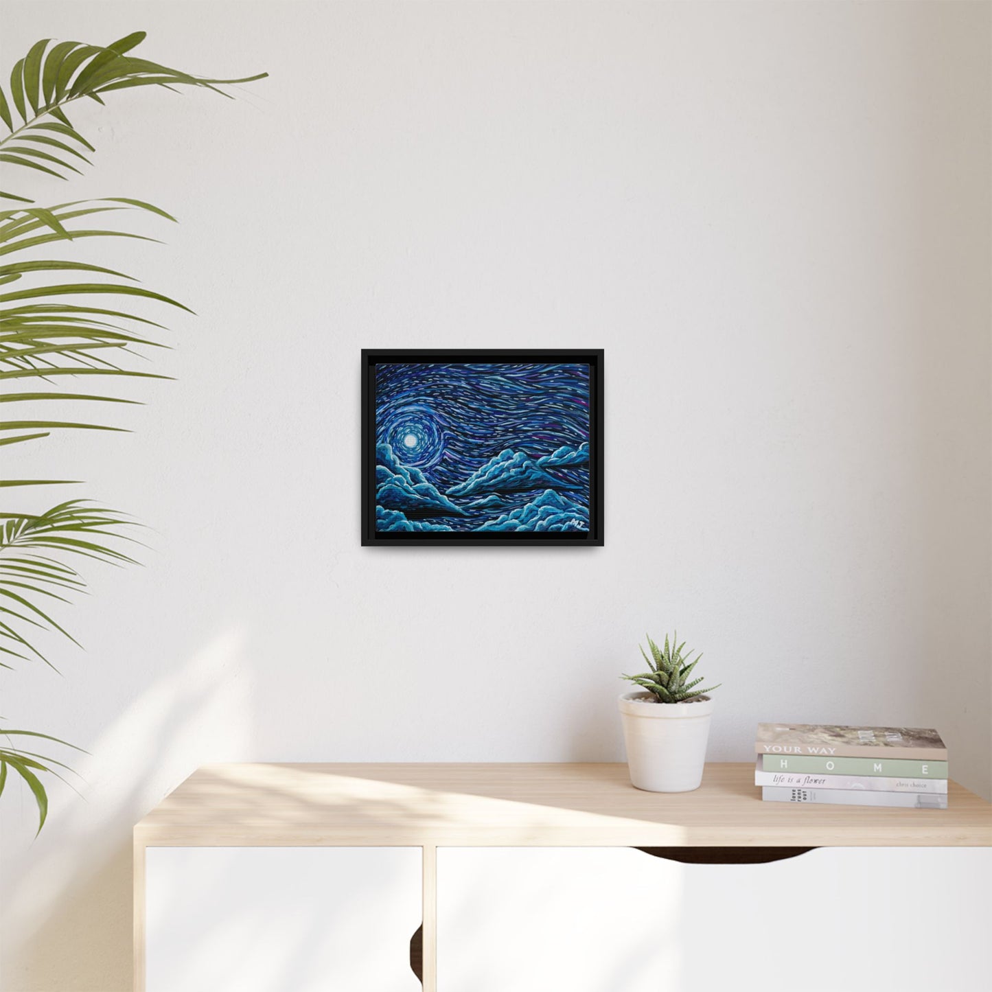 Mirrored Skies (Blue)-Printed, Framed Copy of Original Acrylic Painting, Wall Decor