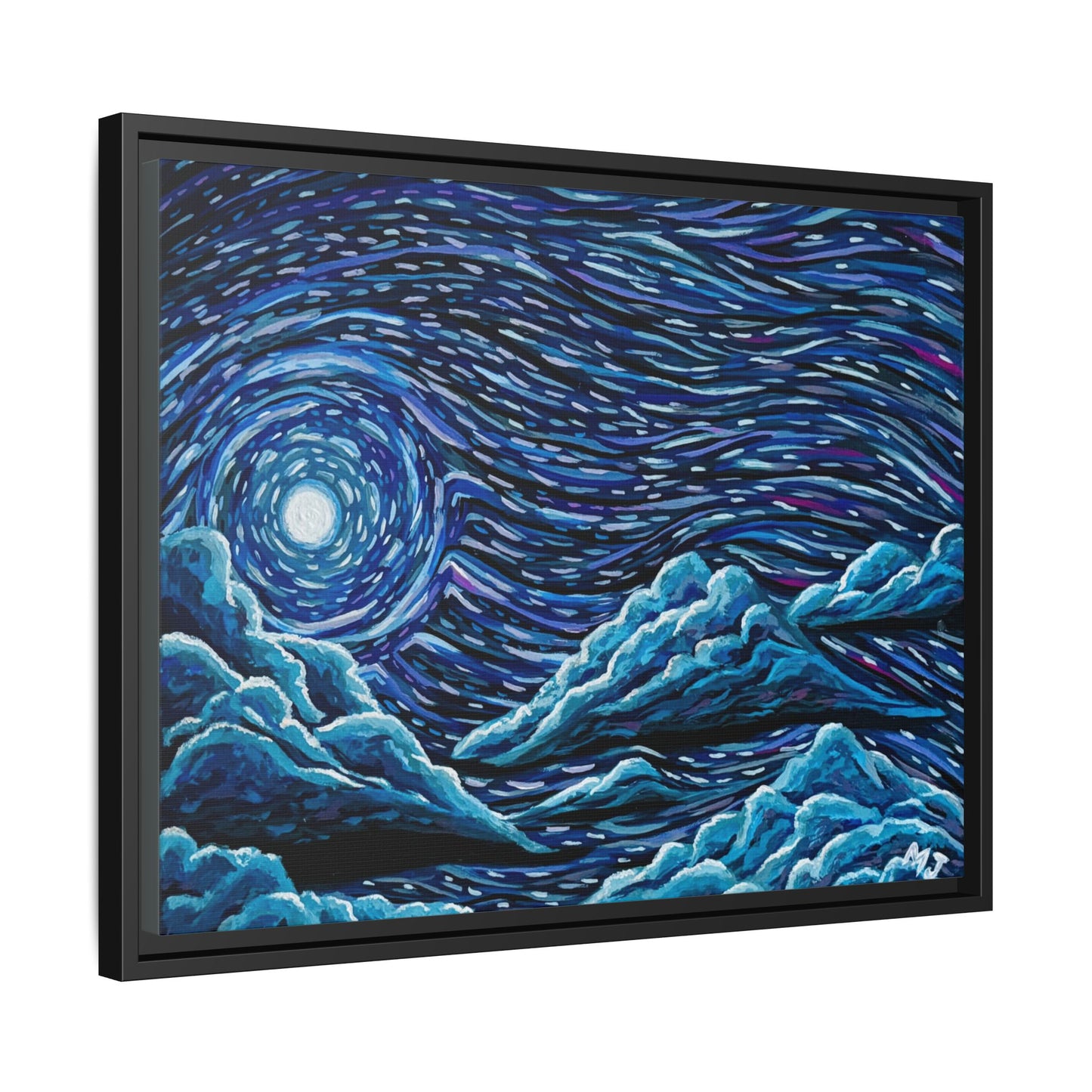 Mirrored Skies (Blue)-Printed, Framed Copy of Original Acrylic Painting, Wall Decor