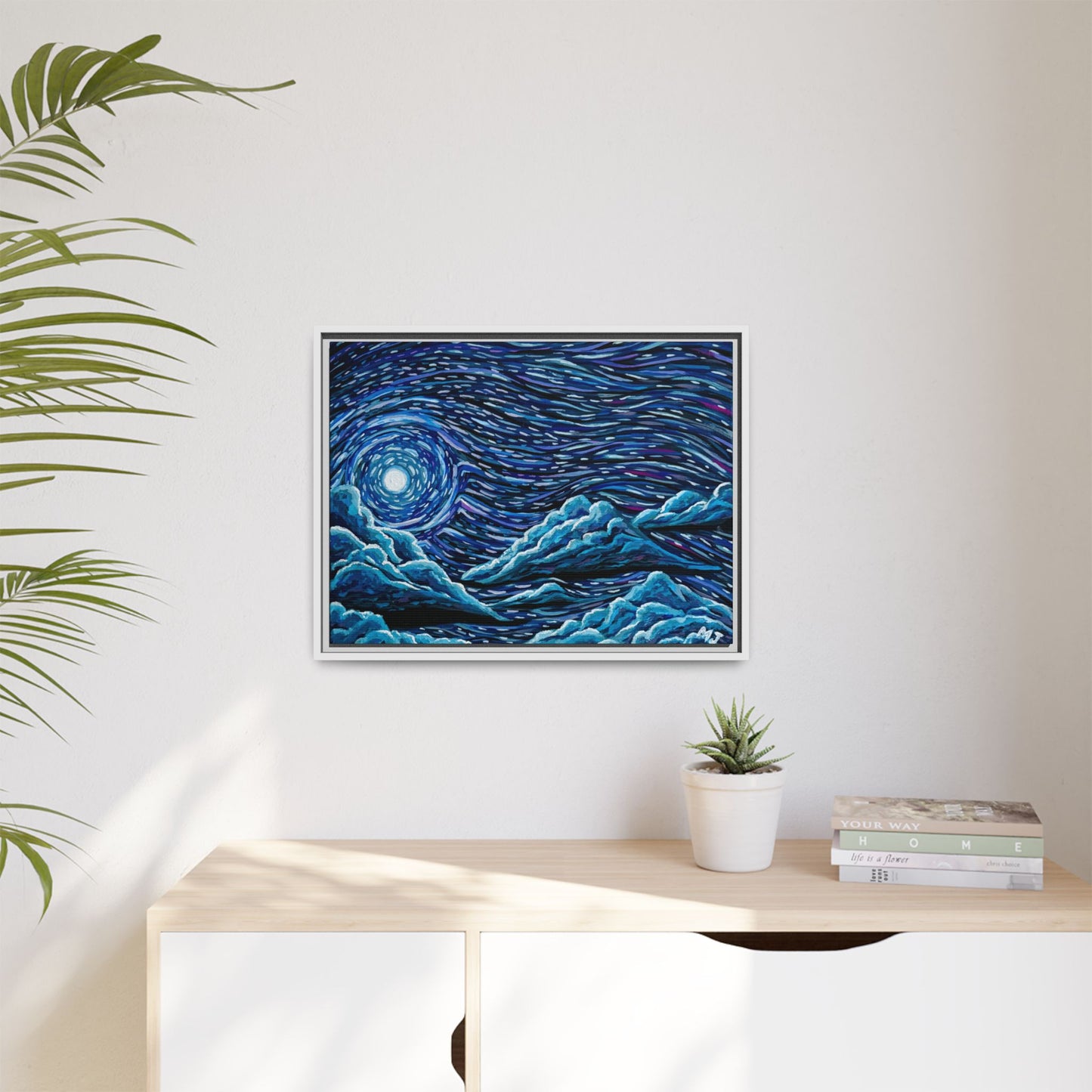 Mirrored Skies (Blue)-Printed, Framed Copy of Original Acrylic Painting, Wall Decor