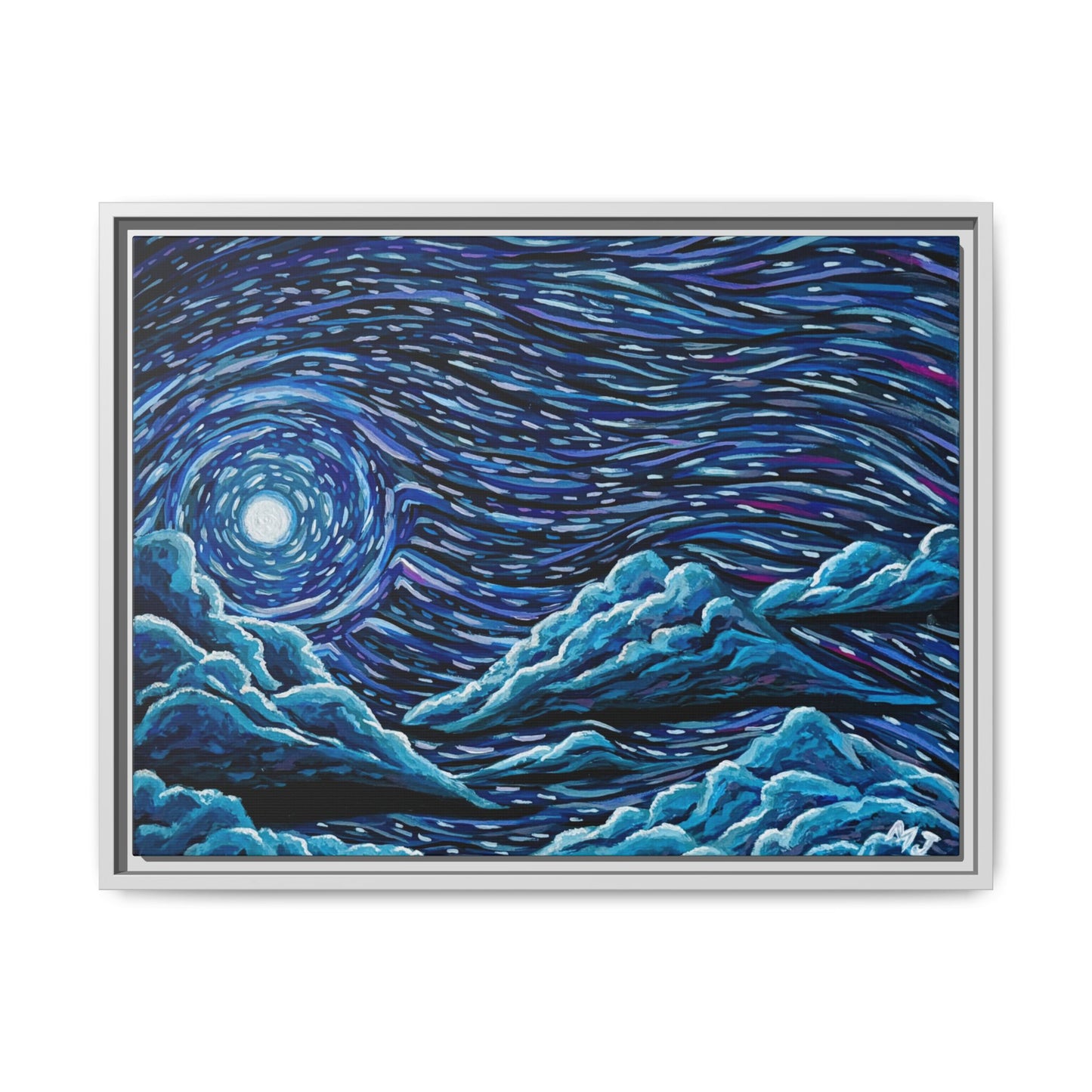 Mirrored Skies (Blue)-Printed, Framed Copy of Original Acrylic Painting, Wall Decor